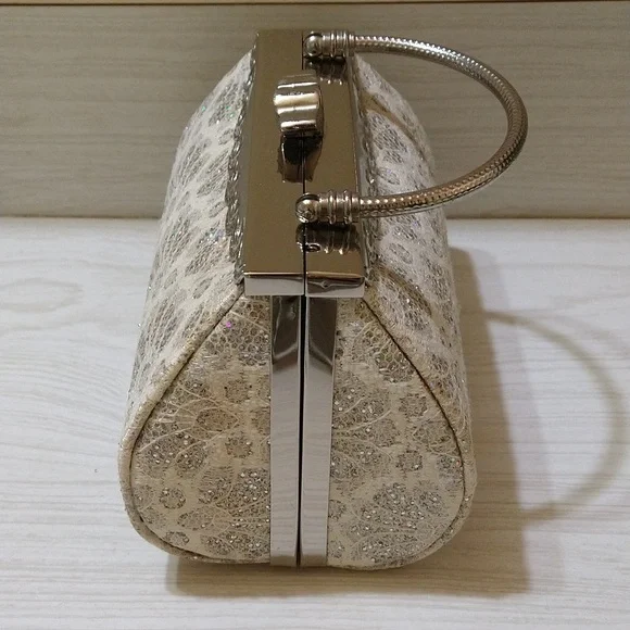 Wedding/Prom Clutch Bag with Corded White Lace, Rhinestones & Iridescent Sequins - Picture 6 of 8